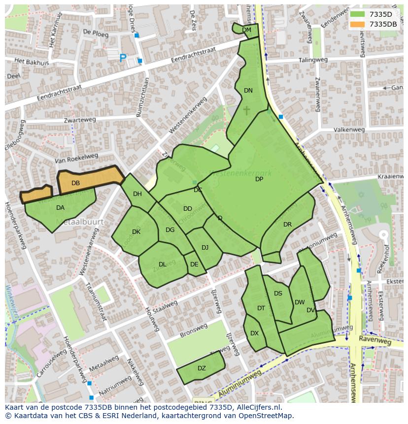 Afbeelding van het postcodegebied 7335 DB op de kaart.
