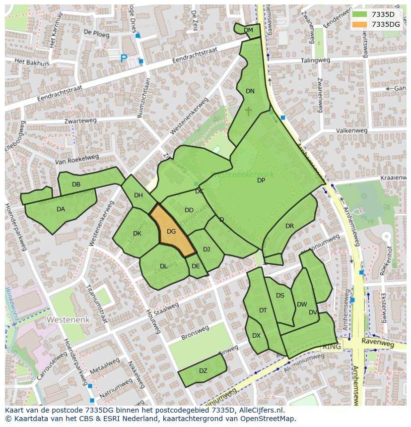 Afbeelding van het postcodegebied 7335 DG op de kaart.