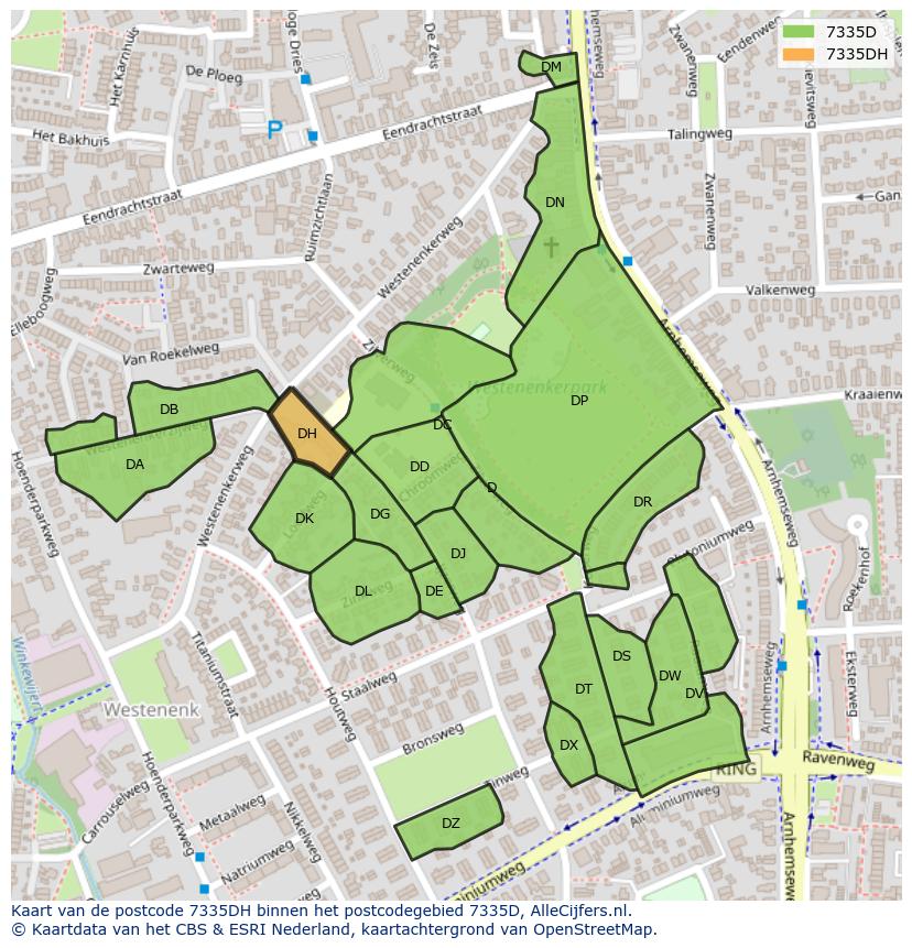 Afbeelding van het postcodegebied 7335 DH op de kaart.
