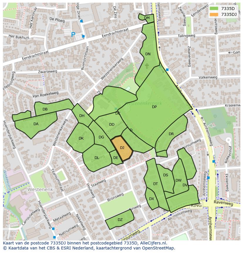 Afbeelding van het postcodegebied 7335 DJ op de kaart.