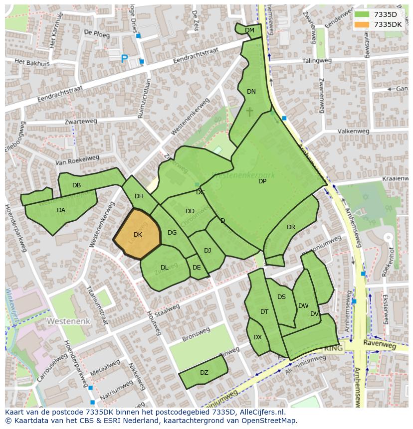 Afbeelding van het postcodegebied 7335 DK op de kaart.