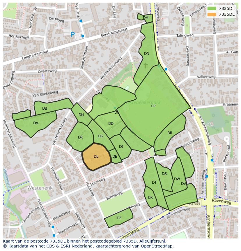 Afbeelding van het postcodegebied 7335 DL op de kaart.