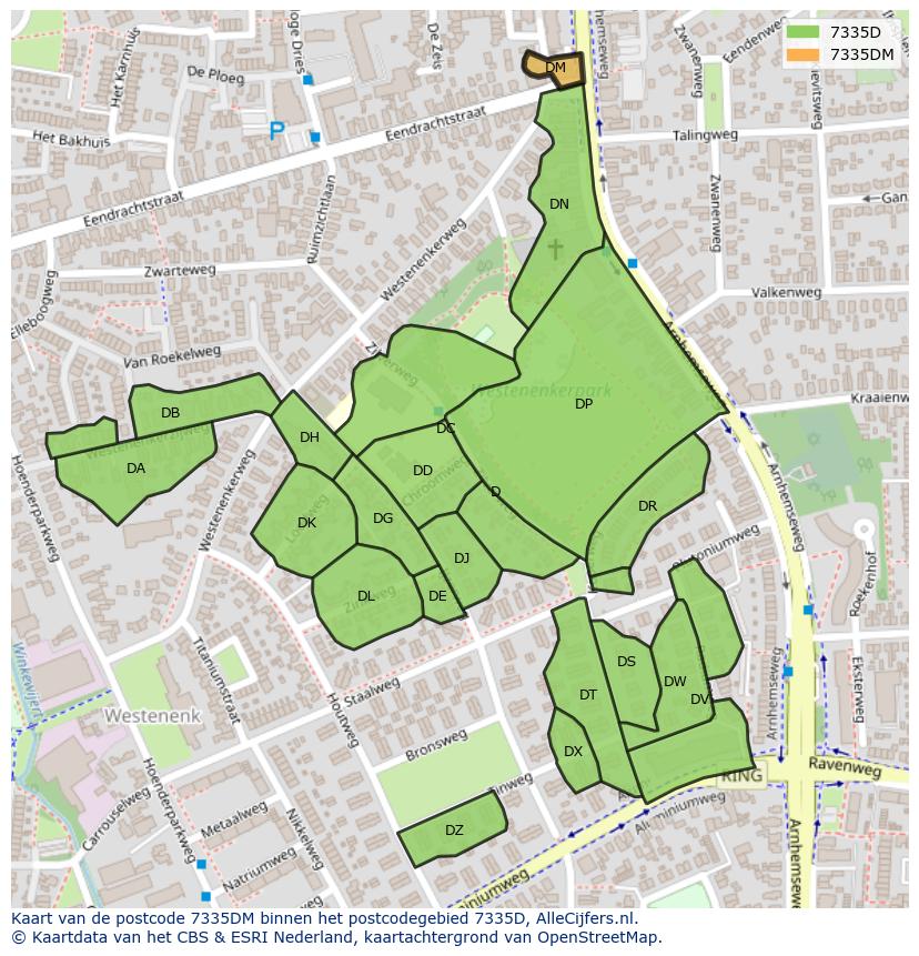Afbeelding van het postcodegebied 7335 DM op de kaart.