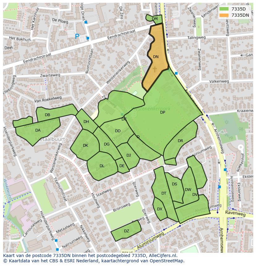 Afbeelding van het postcodegebied 7335 DN op de kaart.