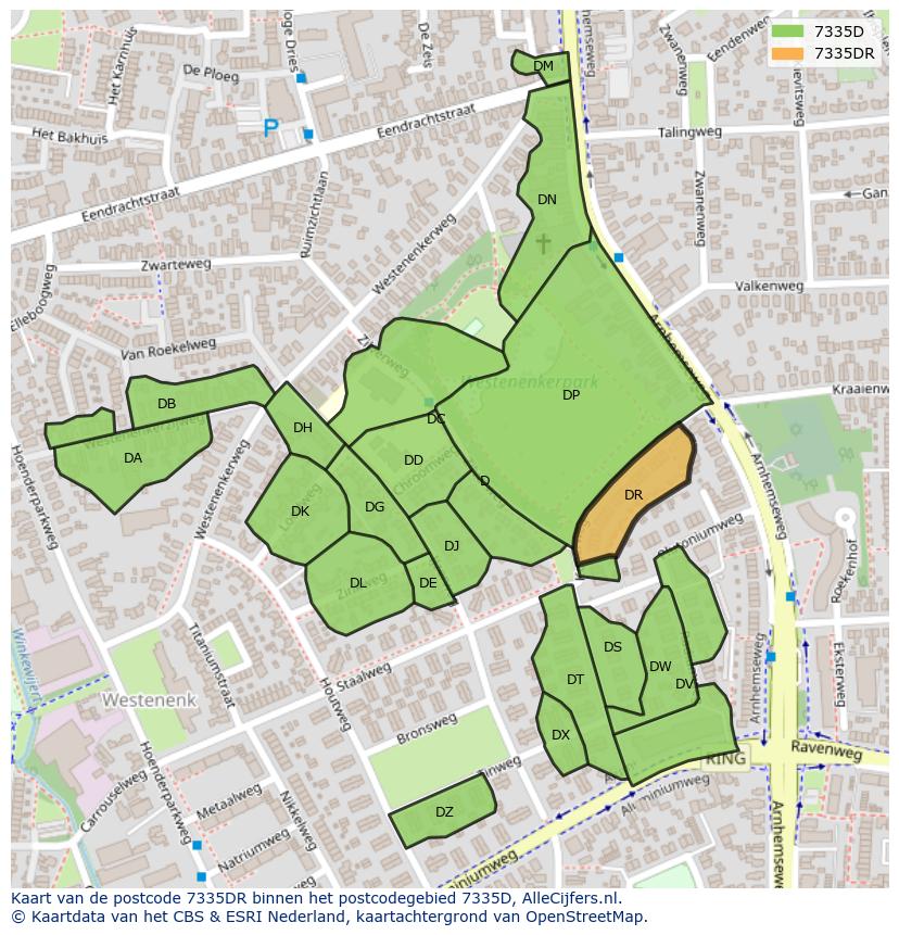 Afbeelding van het postcodegebied 7335 DR op de kaart.