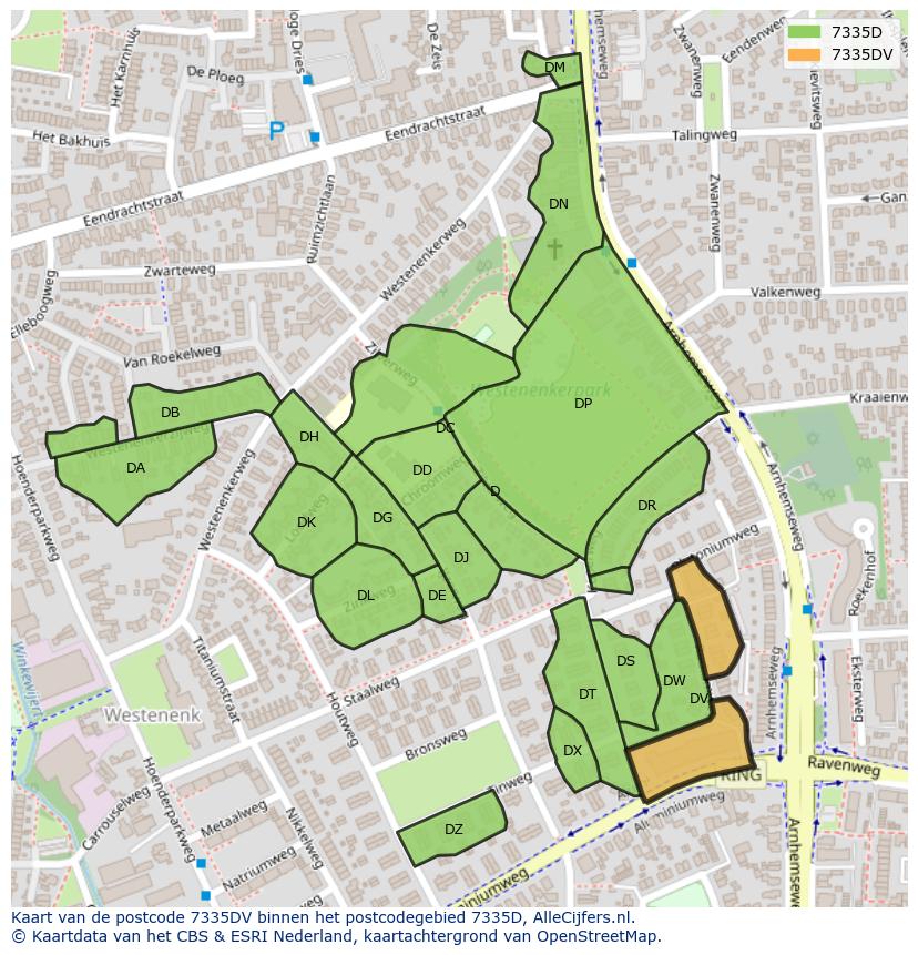 Afbeelding van het postcodegebied 7335 DV op de kaart.