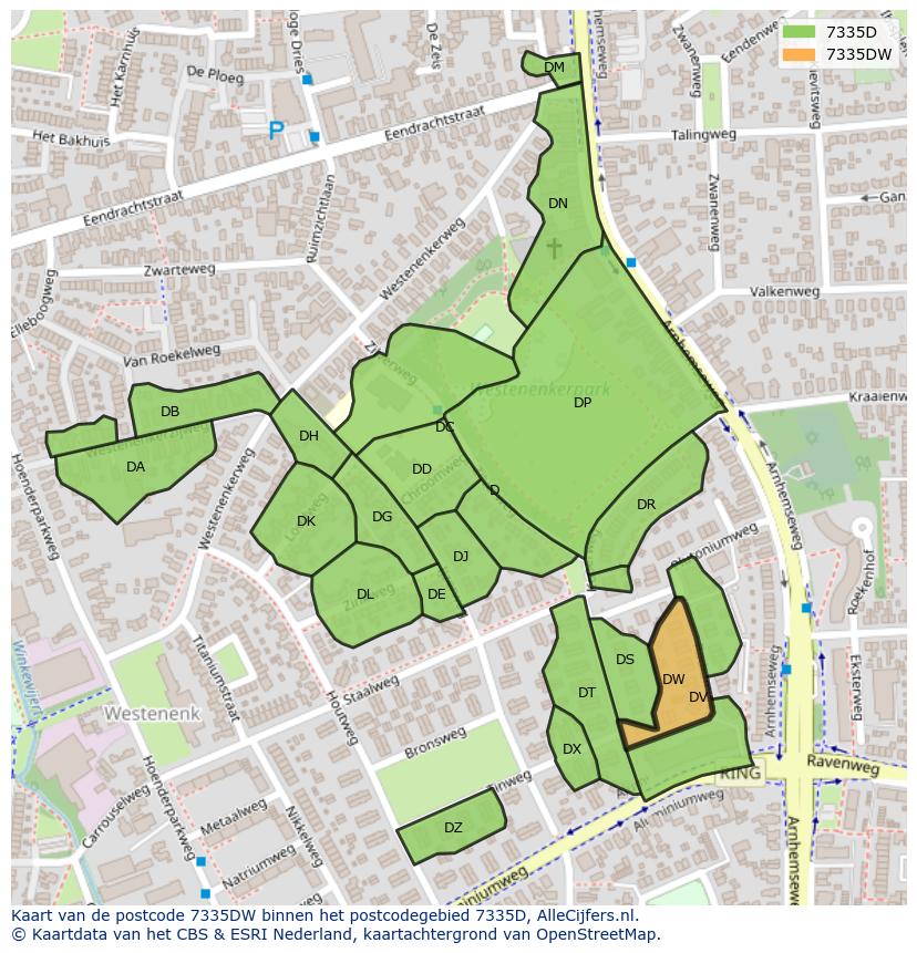 Afbeelding van het postcodegebied 7335 DW op de kaart.