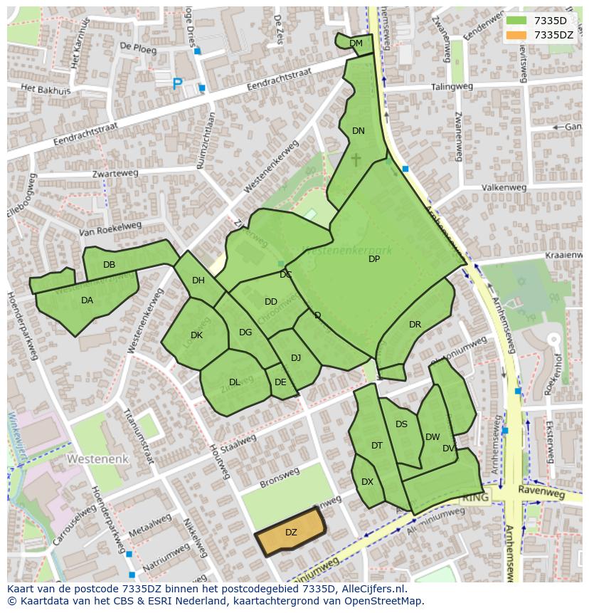 Afbeelding van het postcodegebied 7335 DZ op de kaart.