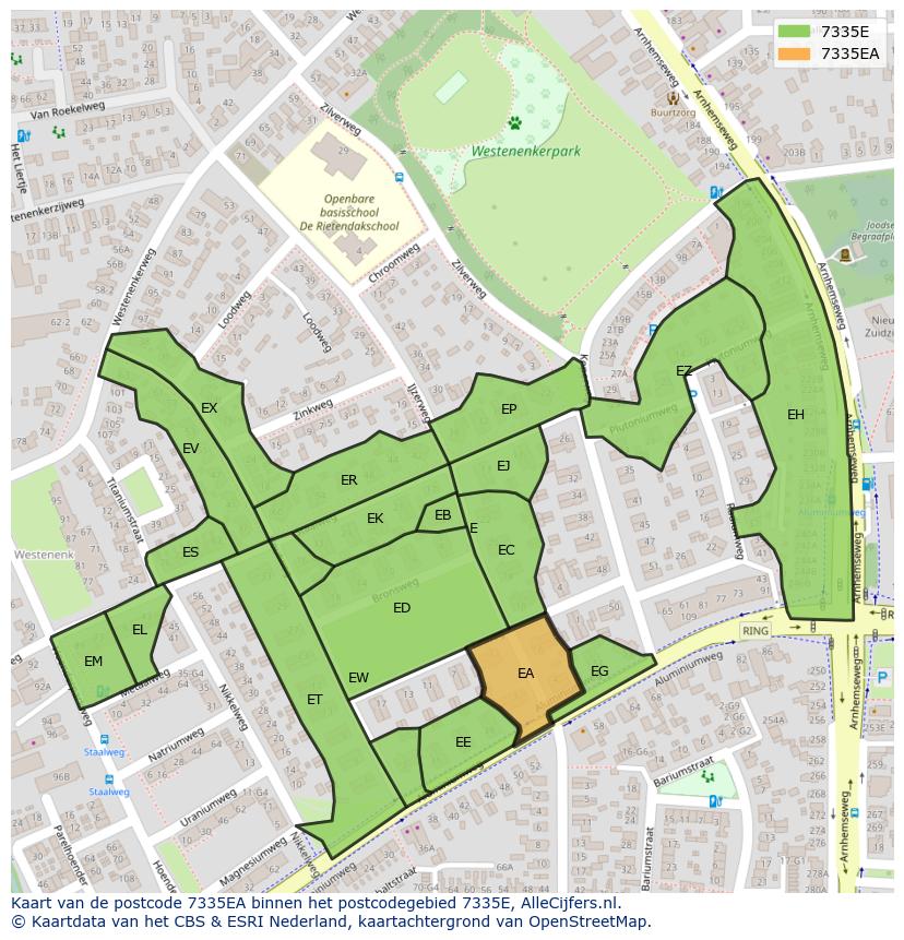Afbeelding van het postcodegebied 7335 EA op de kaart.