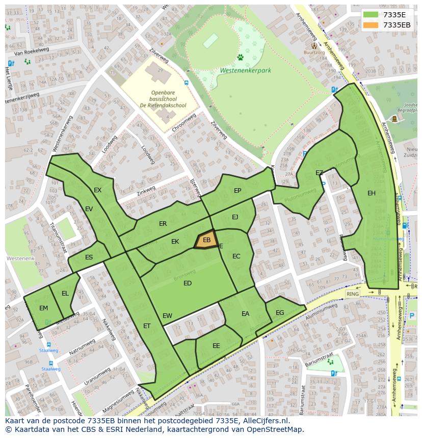 Afbeelding van het postcodegebied 7335 EB op de kaart.