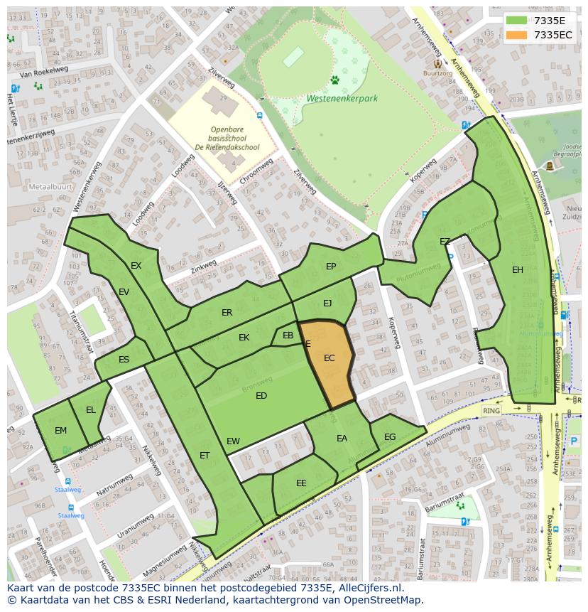 Afbeelding van het postcodegebied 7335 EC op de kaart.