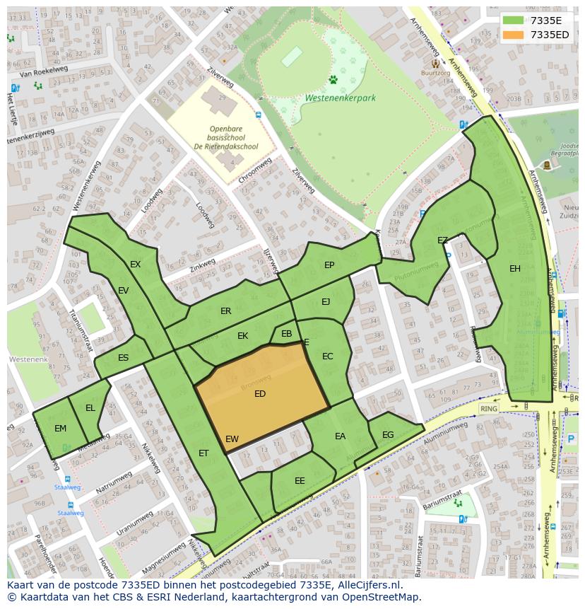 Afbeelding van het postcodegebied 7335 ED op de kaart.