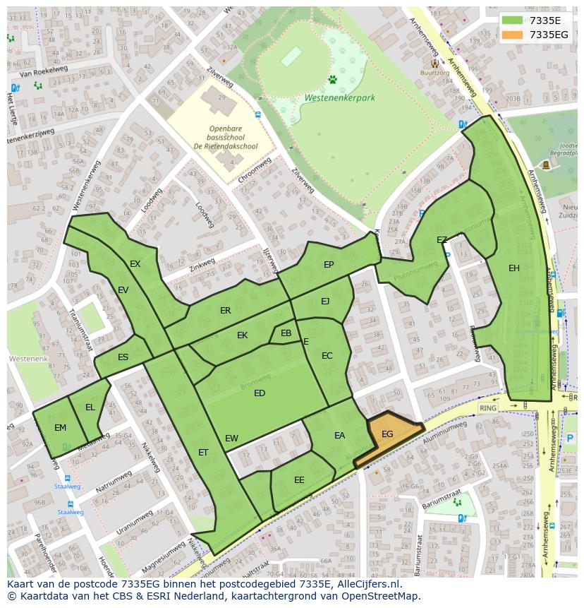 Afbeelding van het postcodegebied 7335 EG op de kaart.
