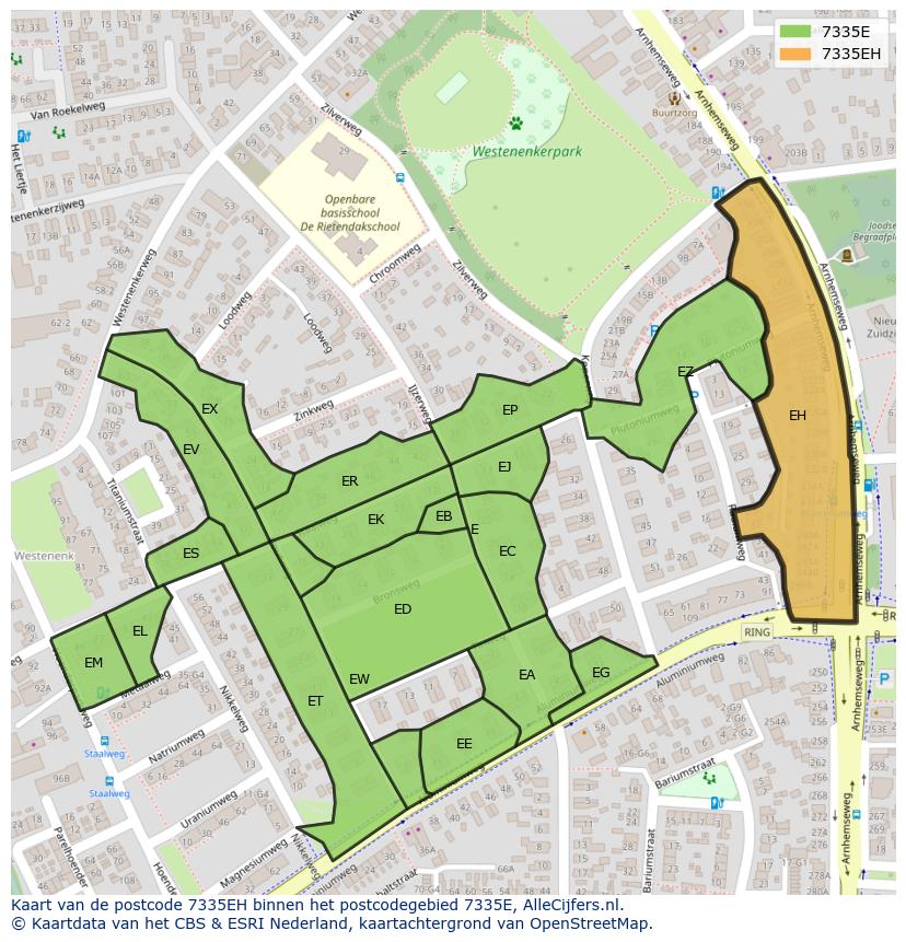 Afbeelding van het postcodegebied 7335 EH op de kaart.