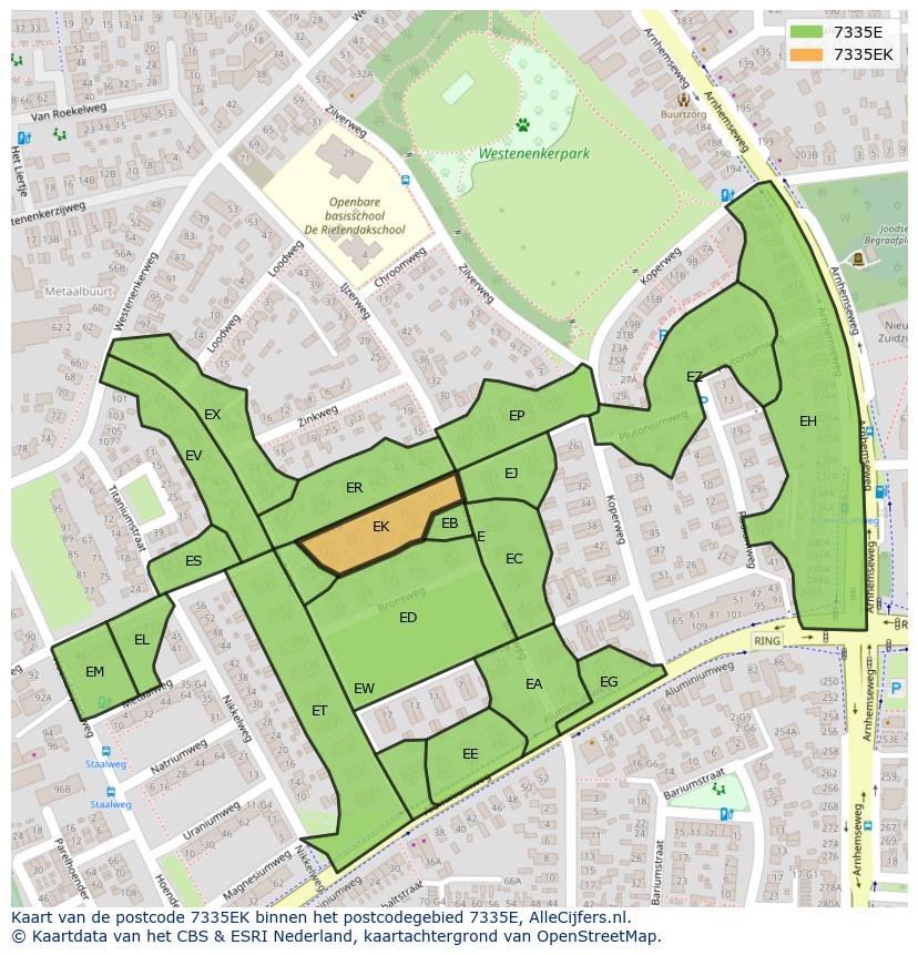 Afbeelding van het postcodegebied 7335 EK op de kaart.