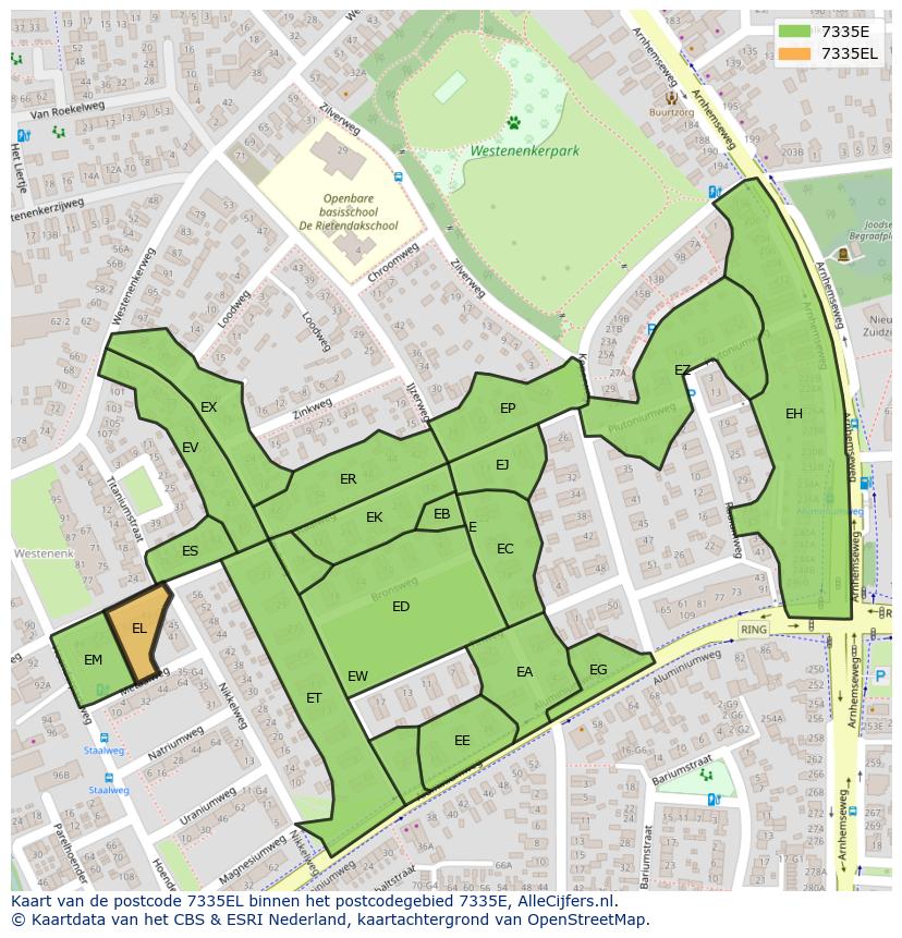 Afbeelding van het postcodegebied 7335 EL op de kaart.