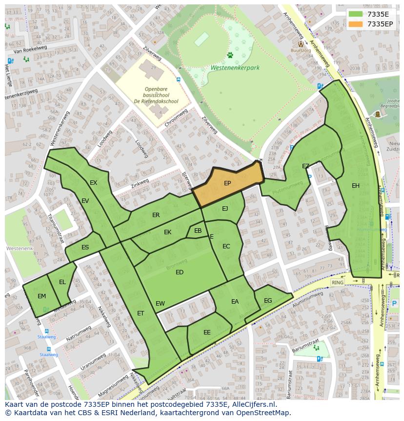 Afbeelding van het postcodegebied 7335 EP op de kaart.