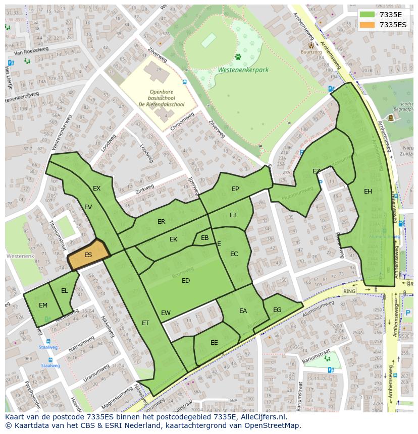 Afbeelding van het postcodegebied 7335 ES op de kaart.