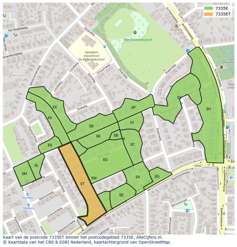 Afbeelding van het postcodegebied 7335 ET op de kaart.