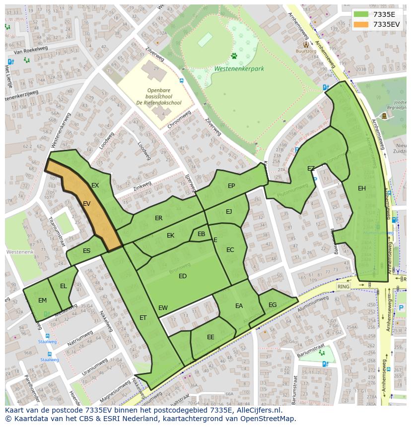 Afbeelding van het postcodegebied 7335 EV op de kaart.