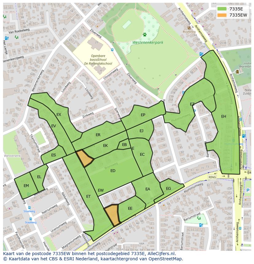 Afbeelding van het postcodegebied 7335 EW op de kaart.