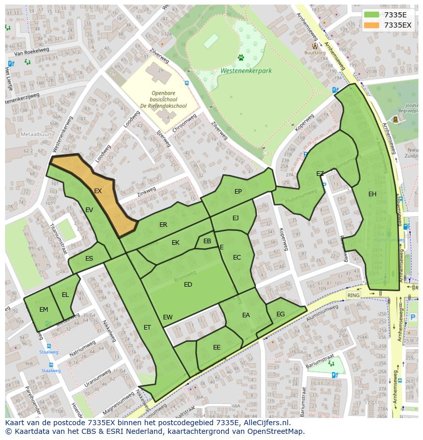 Afbeelding van het postcodegebied 7335 EX op de kaart.