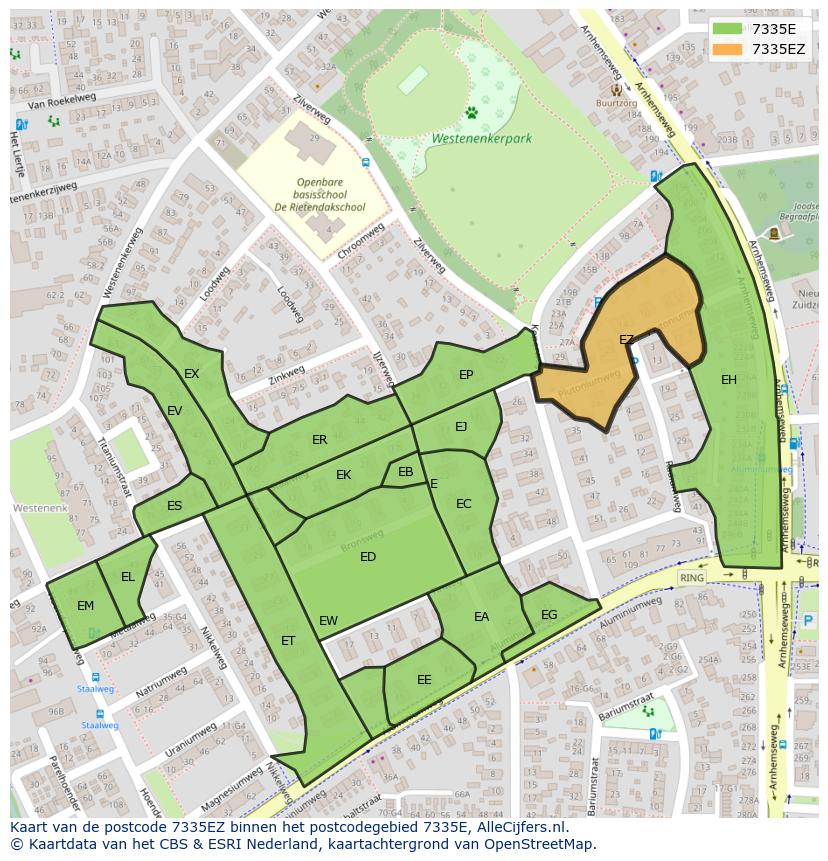 Afbeelding van het postcodegebied 7335 EZ op de kaart.