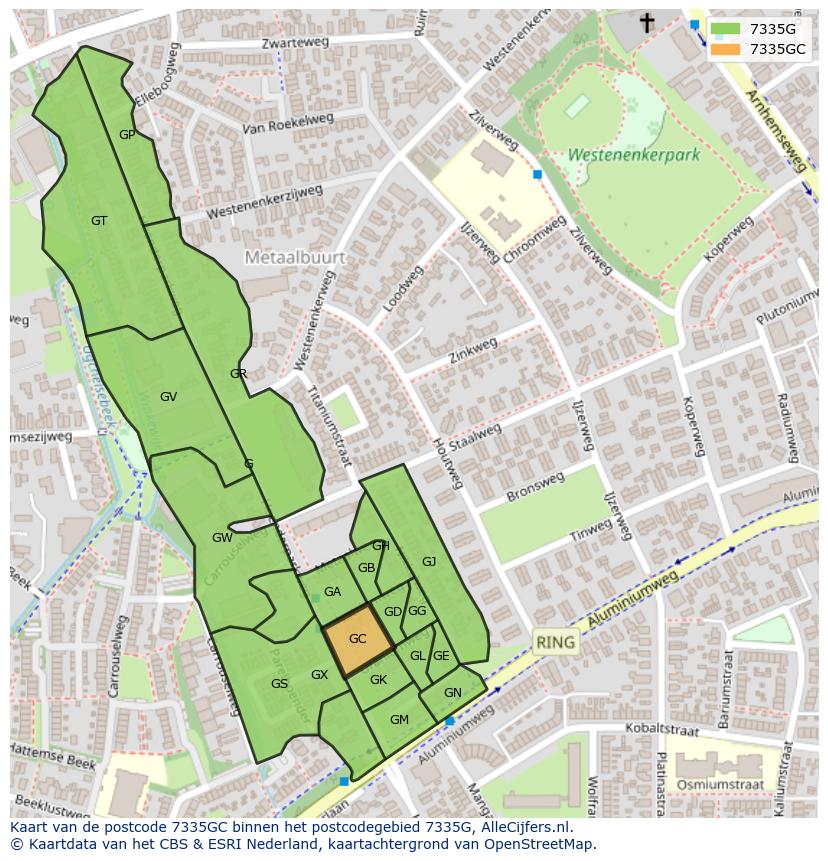 Afbeelding van het postcodegebied 7335 GC op de kaart.