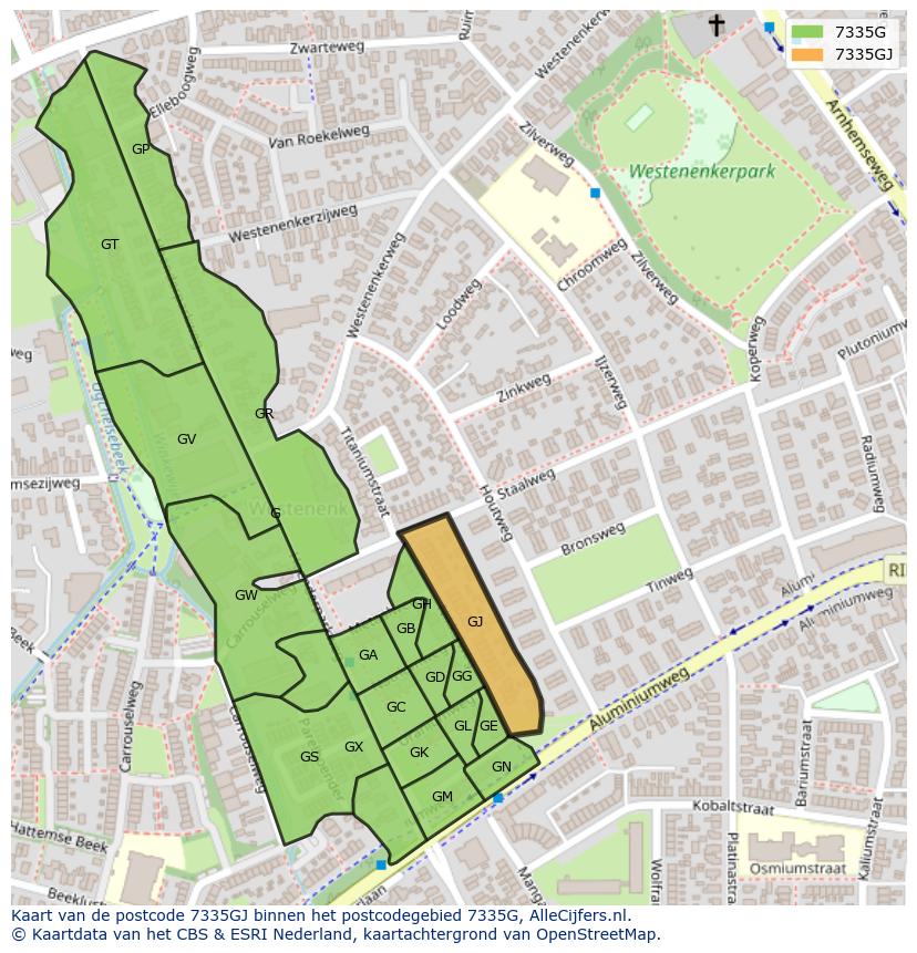 Afbeelding van het postcodegebied 7335 GJ op de kaart.