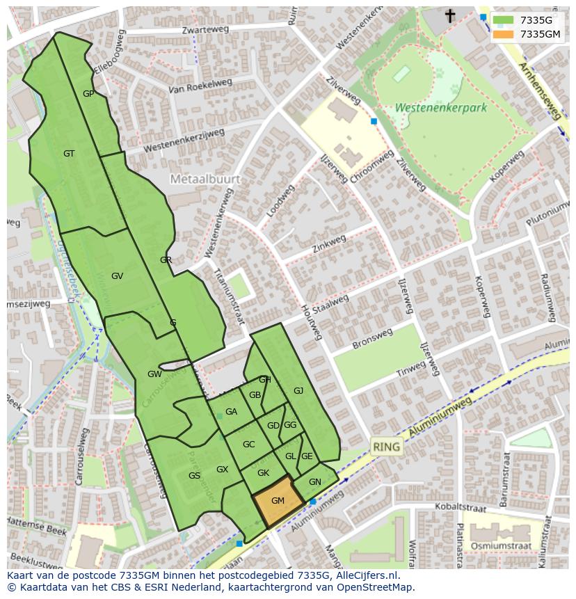 Afbeelding van het postcodegebied 7335 GM op de kaart.