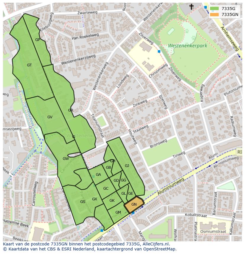 Afbeelding van het postcodegebied 7335 GN op de kaart.