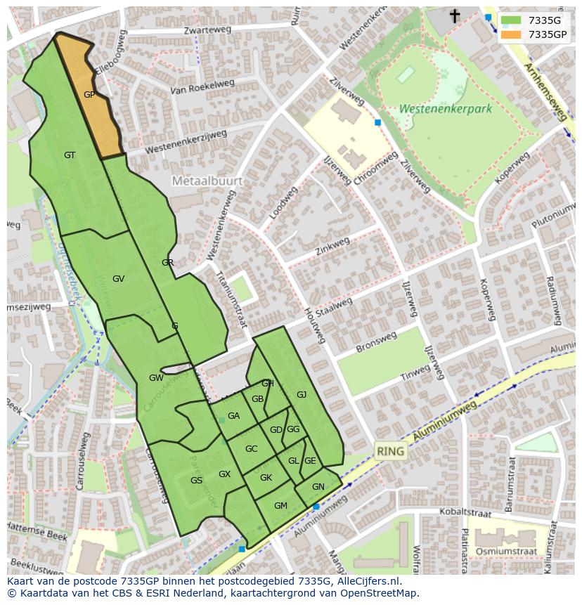 Afbeelding van het postcodegebied 7335 GP op de kaart.