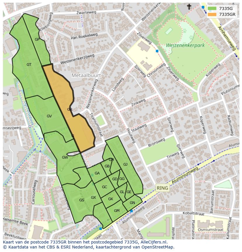 Afbeelding van het postcodegebied 7335 GR op de kaart.