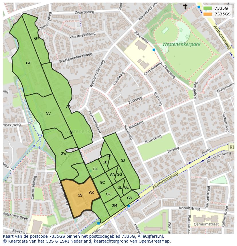 Afbeelding van het postcodegebied 7335 GS op de kaart.