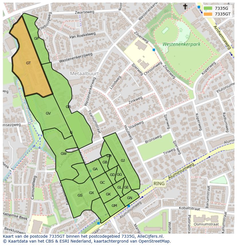 Afbeelding van het postcodegebied 7335 GT op de kaart.