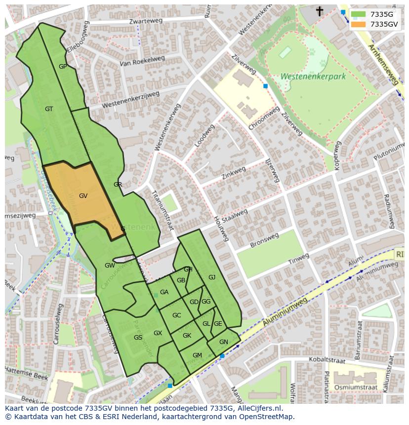 Afbeelding van het postcodegebied 7335 GV op de kaart.
