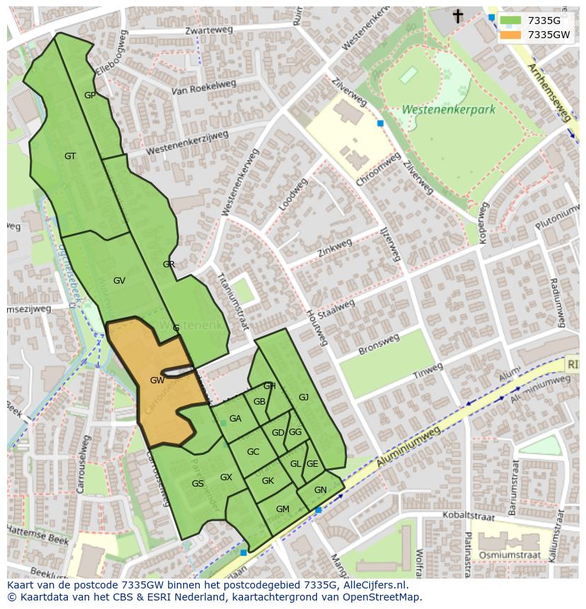 Afbeelding van het postcodegebied 7335 GW op de kaart.