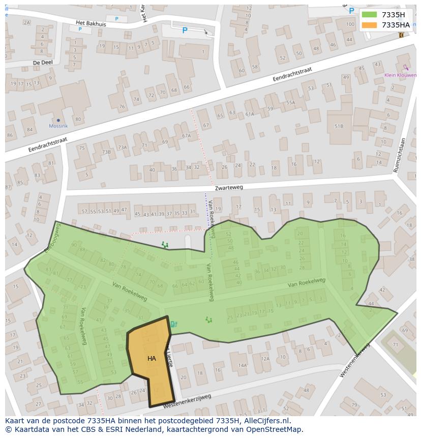 Afbeelding van het postcodegebied 7335 HA op de kaart.