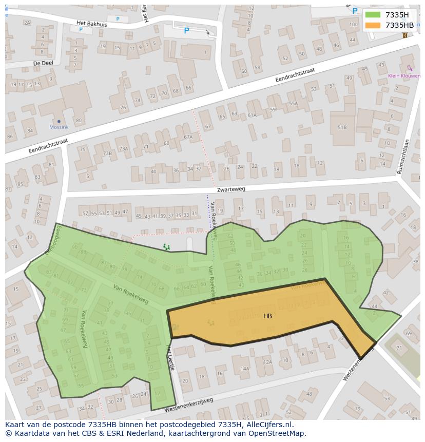 Afbeelding van het postcodegebied 7335 HB op de kaart.