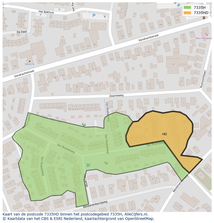 Afbeelding van het postcodegebied 7335 HD op de kaart.
