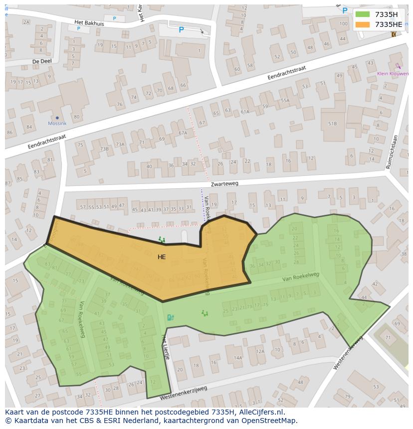 Afbeelding van het postcodegebied 7335 HE op de kaart.