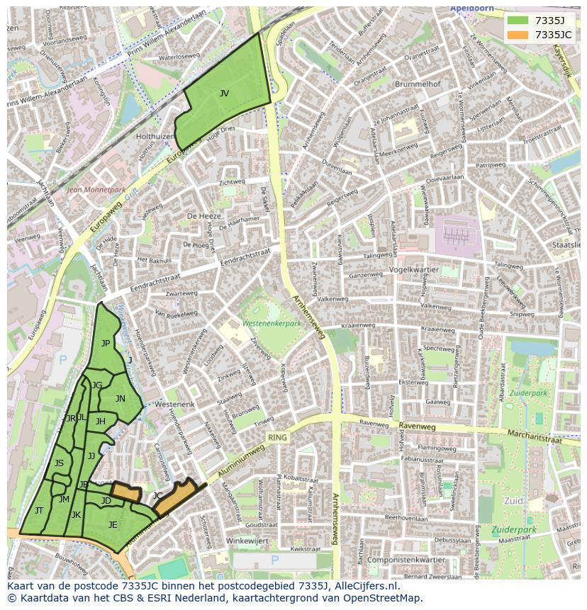 Afbeelding van het postcodegebied 7335 JC op de kaart.