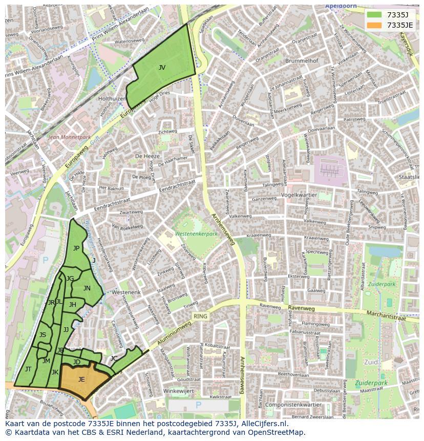 Afbeelding van het postcodegebied 7335 JE op de kaart.