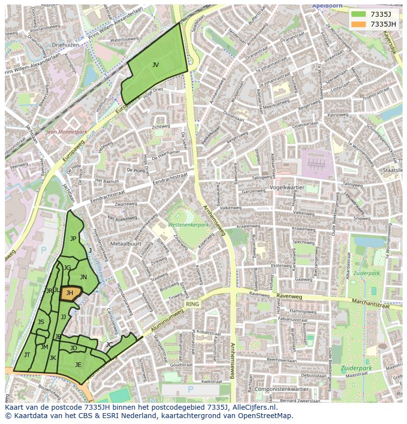 Afbeelding van het postcodegebied 7335 JH op de kaart.