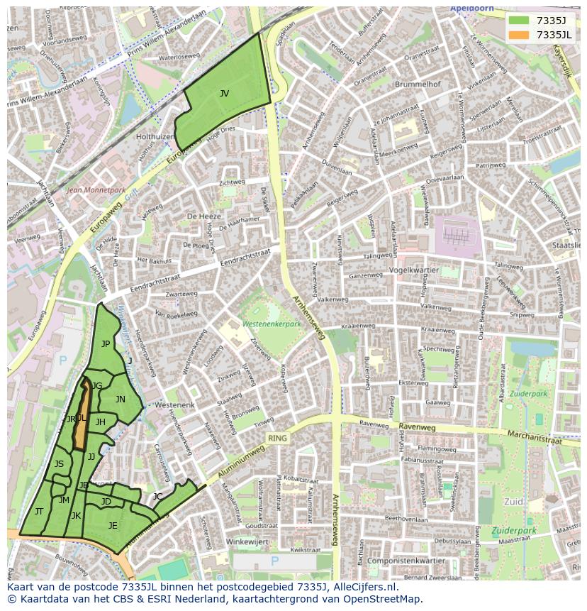 Afbeelding van het postcodegebied 7335 JL op de kaart.