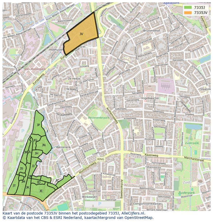 Afbeelding van het postcodegebied 7335 JV op de kaart.