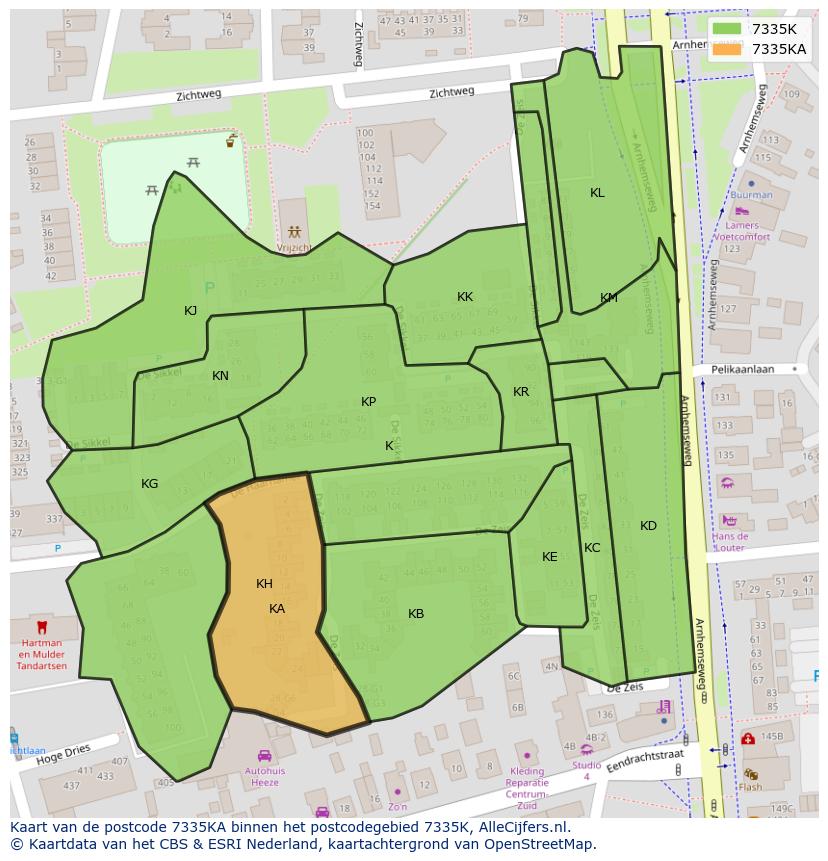 Afbeelding van het postcodegebied 7335 KA op de kaart.