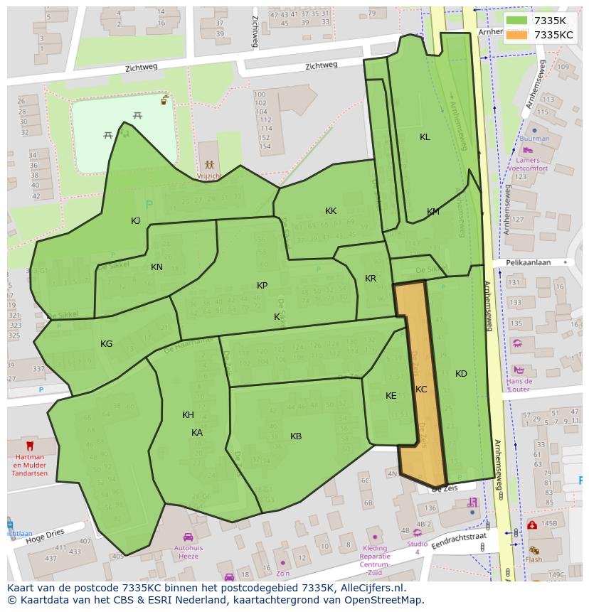 Afbeelding van het postcodegebied 7335 KC op de kaart.