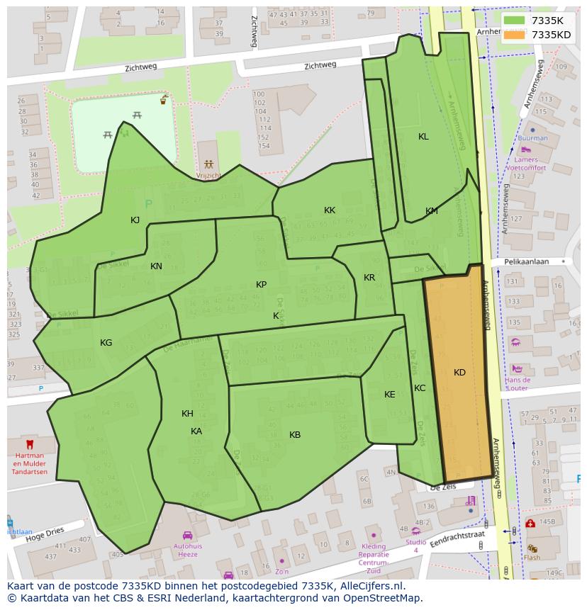 Afbeelding van het postcodegebied 7335 KD op de kaart.