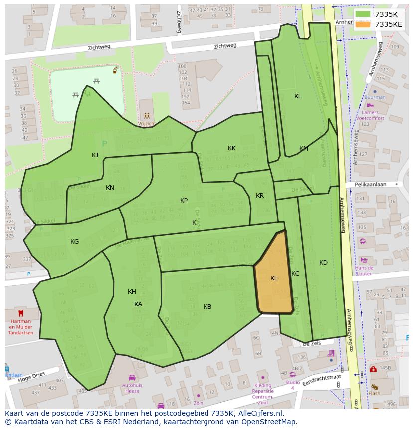 Afbeelding van het postcodegebied 7335 KE op de kaart.